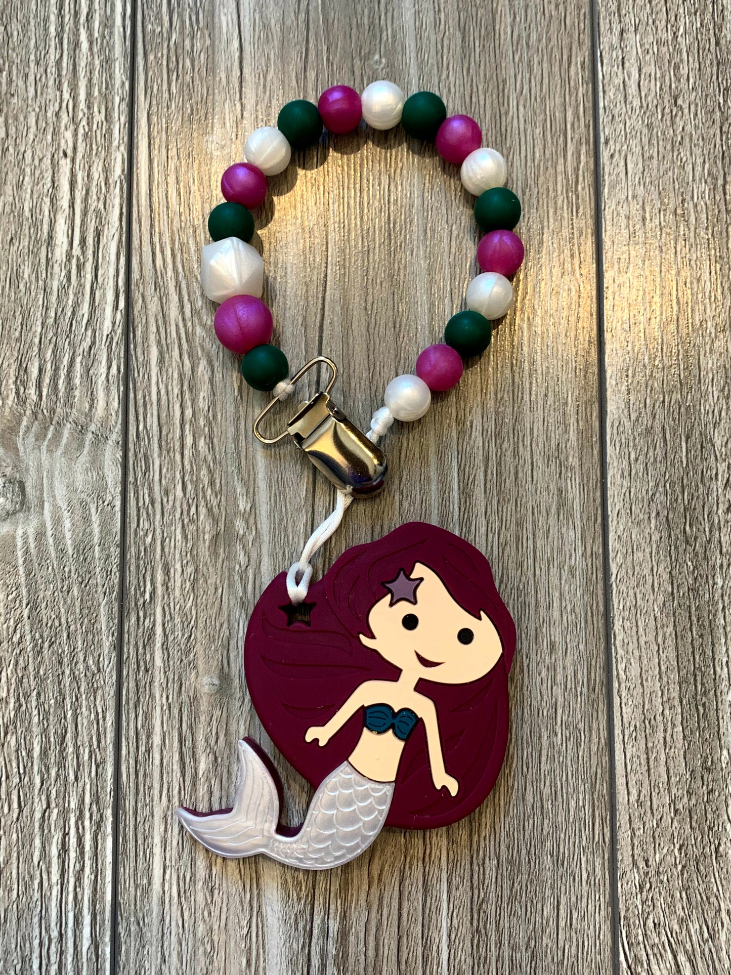 Soother Clip with Silver Mermaid Teether