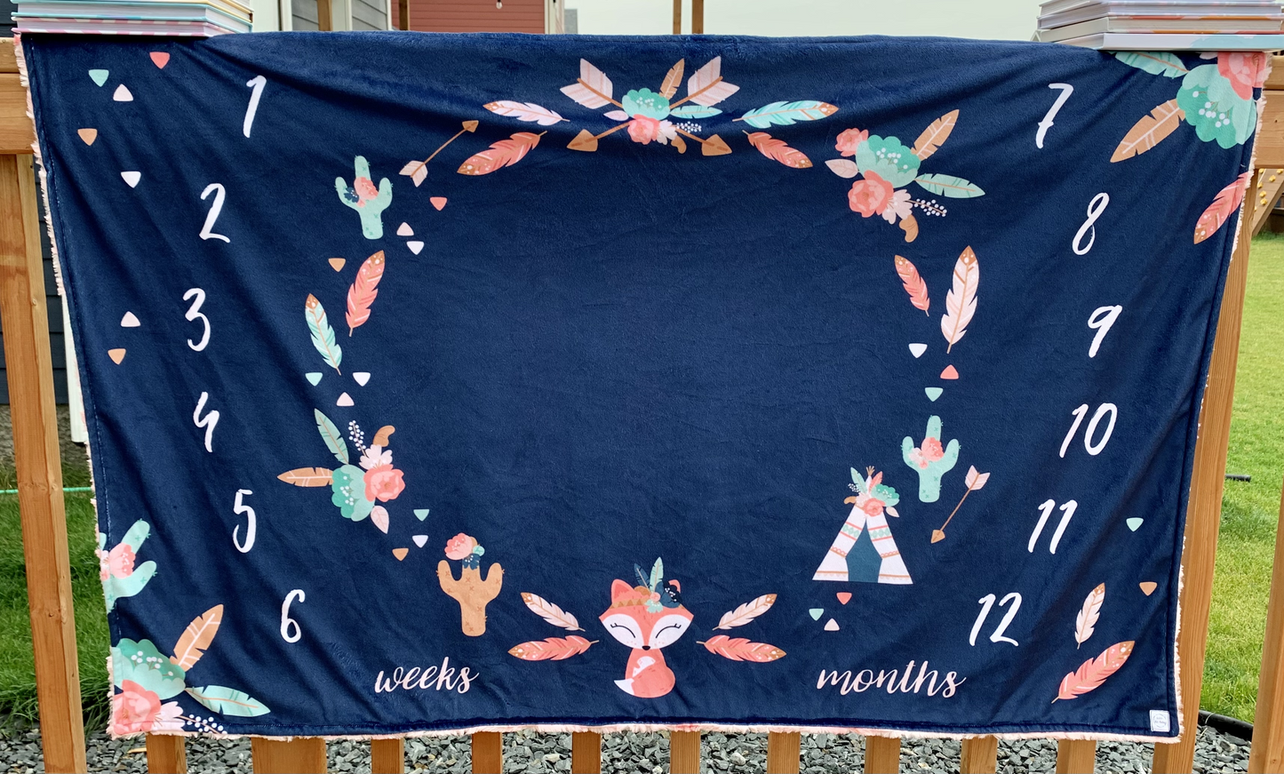 Navy and Peach Foxes - CRIB SIZE