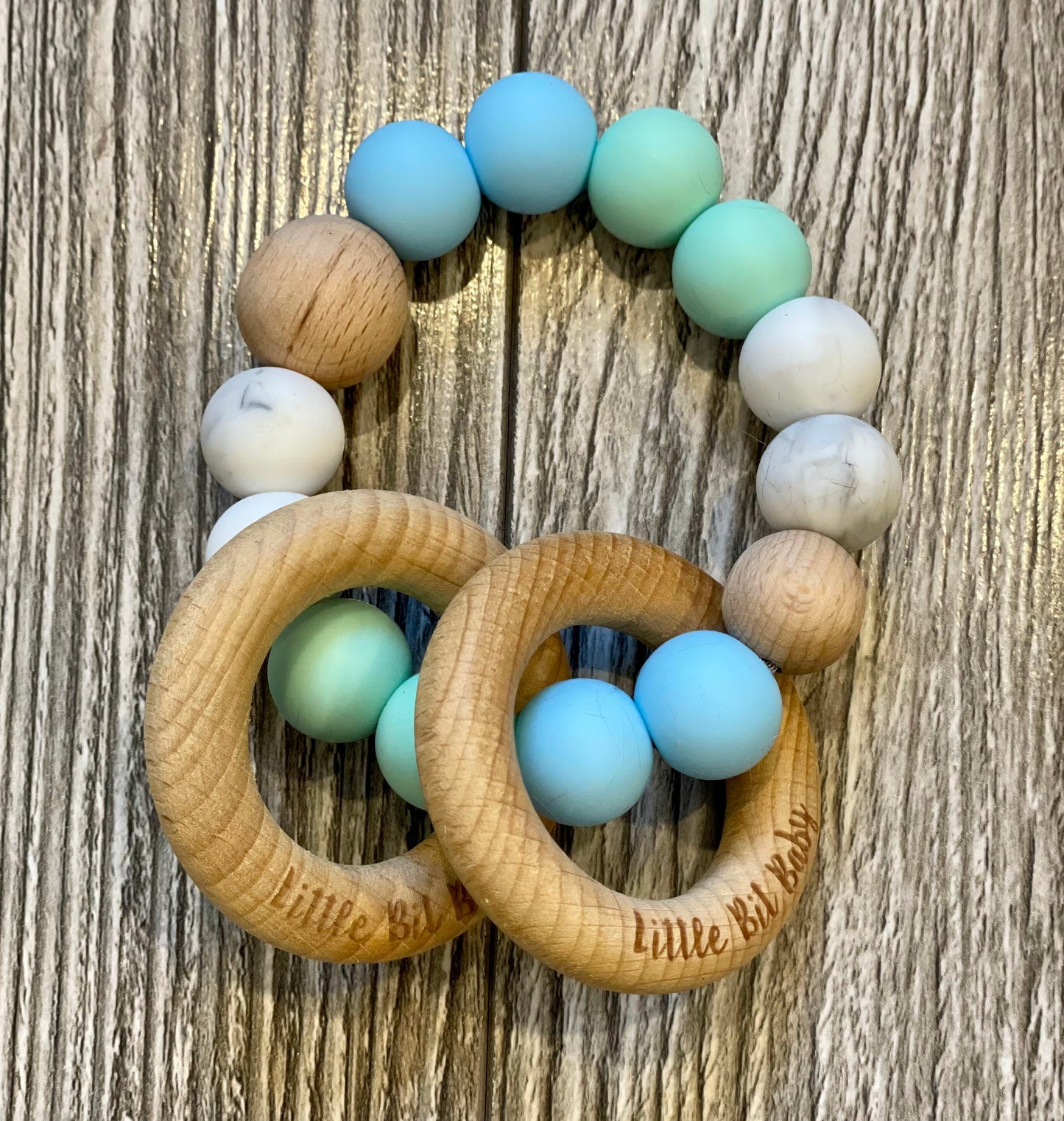 Beech Wood Rattle - Blue/Green/Marble