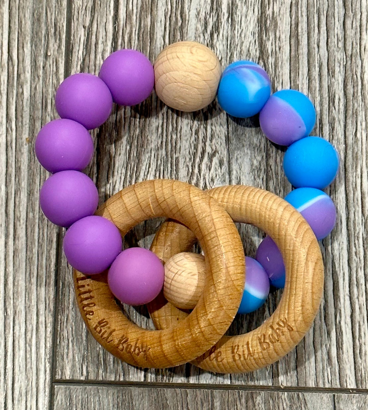 Beech Wood Rattle - Purple and Marbled Purple/Blue
