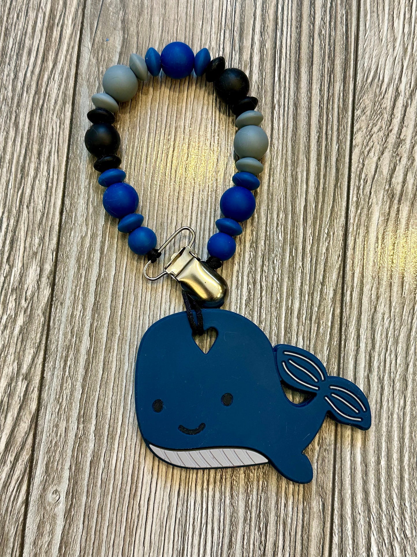 Soother Clip with Blue Whale Teether