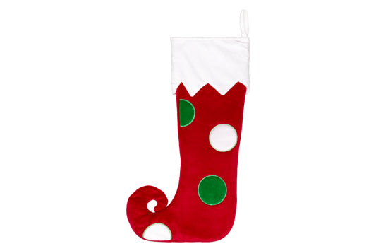Large Red Spotted Stocking (Curly Toe)