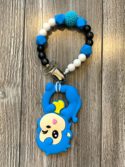 Soother Clip with Blue Monkey Teether