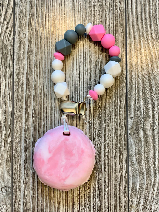 Soother Clip with Pink Macaron Teether