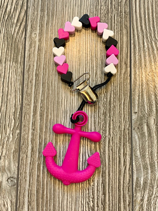 Soother Clip with Dark Pink Anchor Teether