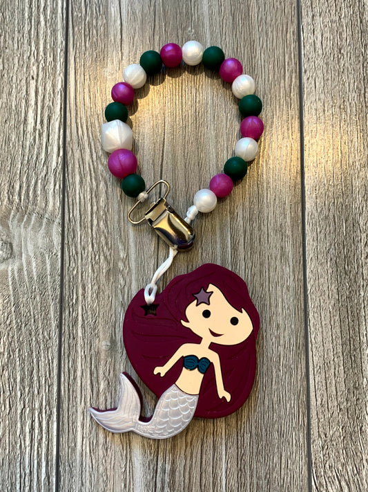 Soother Clip with Silver Mermaid Teether