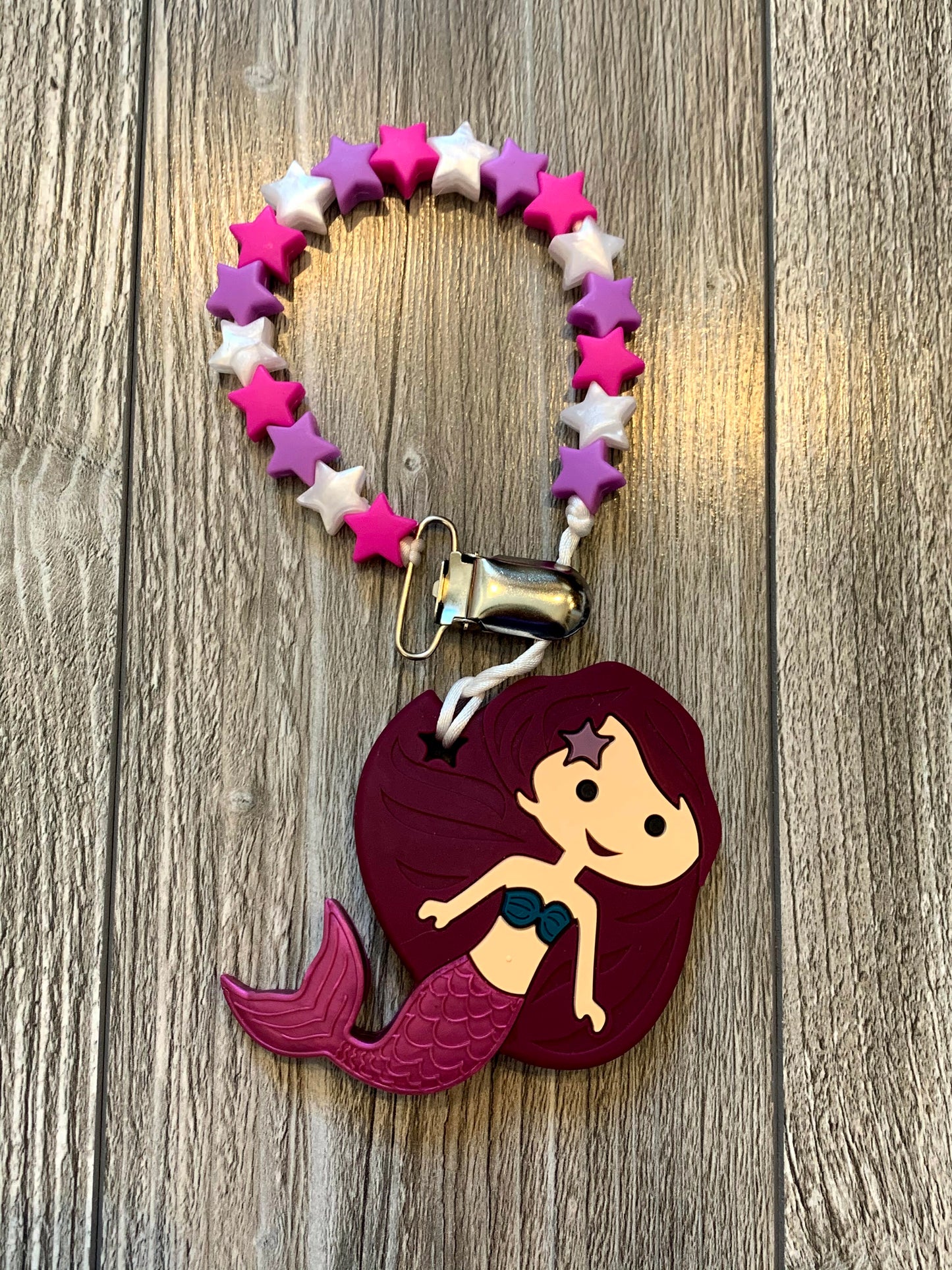 Soother Clip with Pink Mermaid Teether