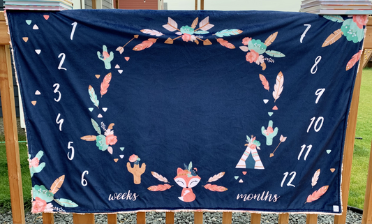 Navy and Peach Foxes - CRIB SIZE