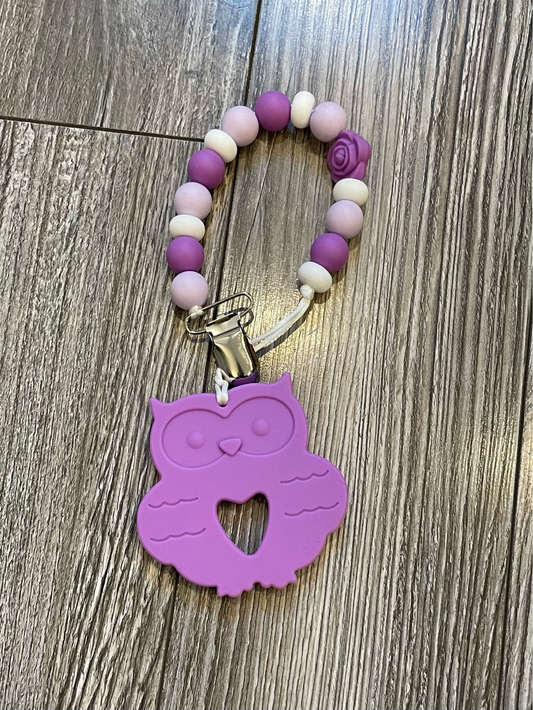 Soother Clip with Purple Owl Teether