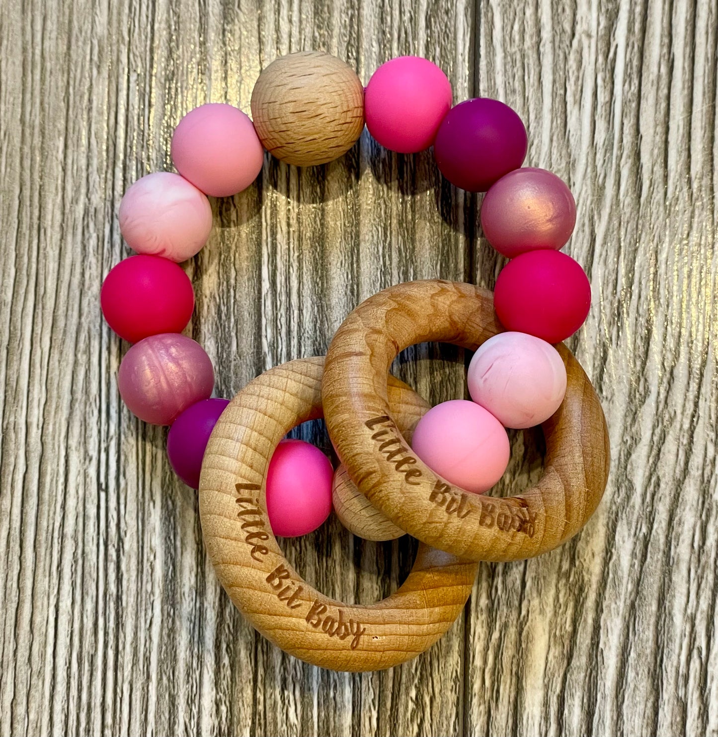 Beech Wood Rattle - Multi Pink