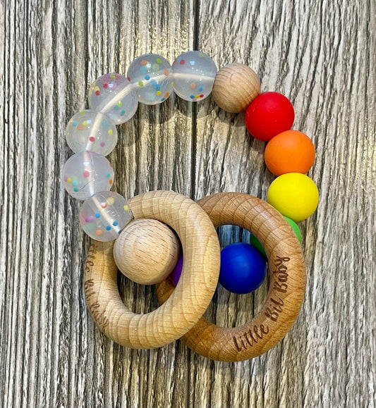Beech Wood Rattle - Rainbow/Clear