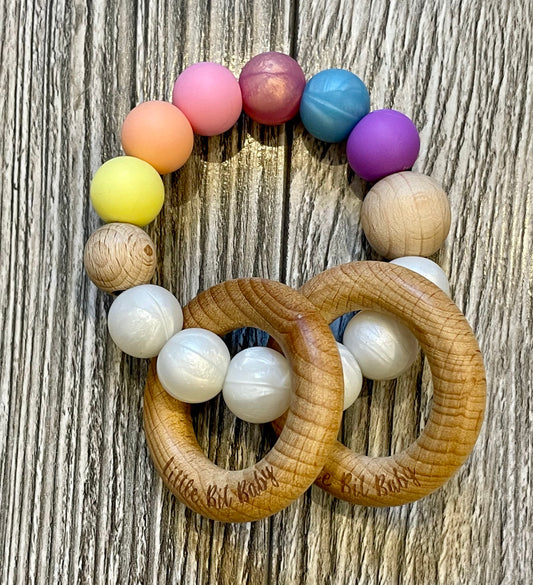 Beech Wood Rattle - Pastel Rainbow/Pearl