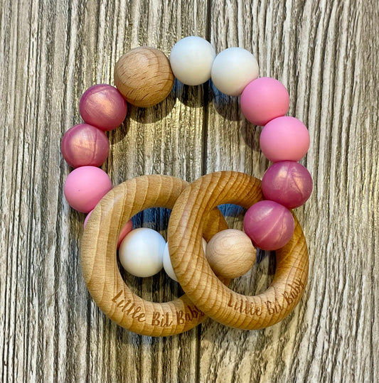 Beech Wood Rattle - Multi Pink/White