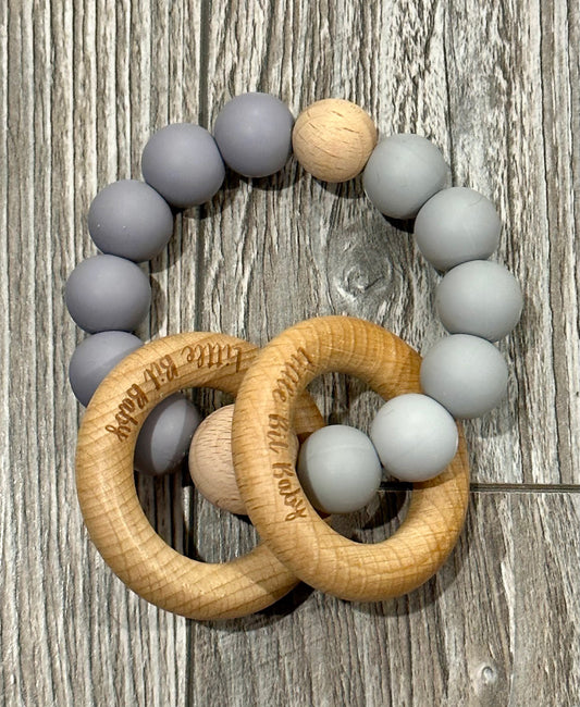 Beech Wood Rattle - Light and Dark Grey