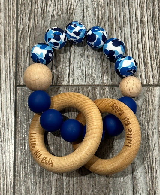 Beech Wood Rattle - Navy Blue and Camouflage