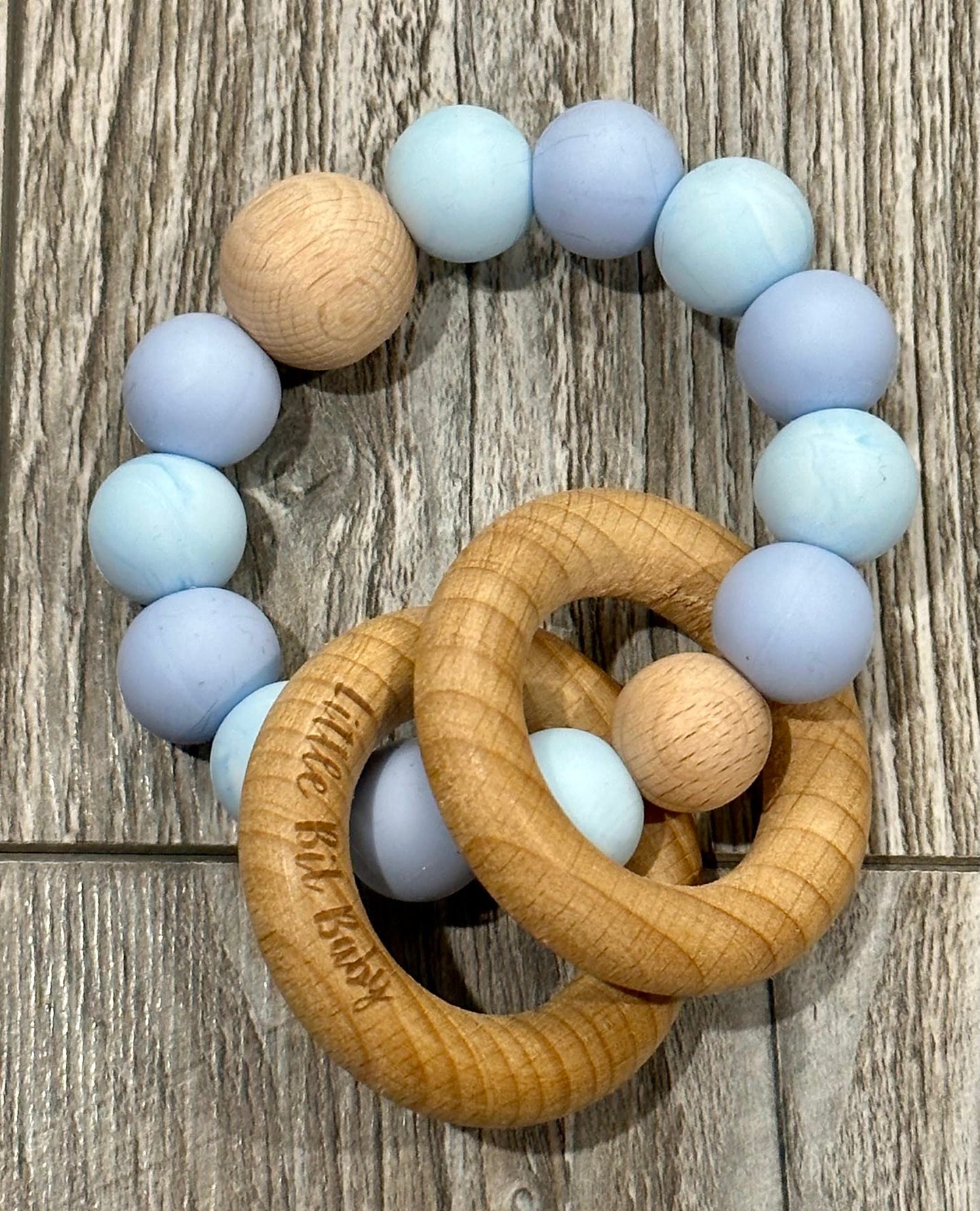 Beech Wood Rattle - Multi Light Blue