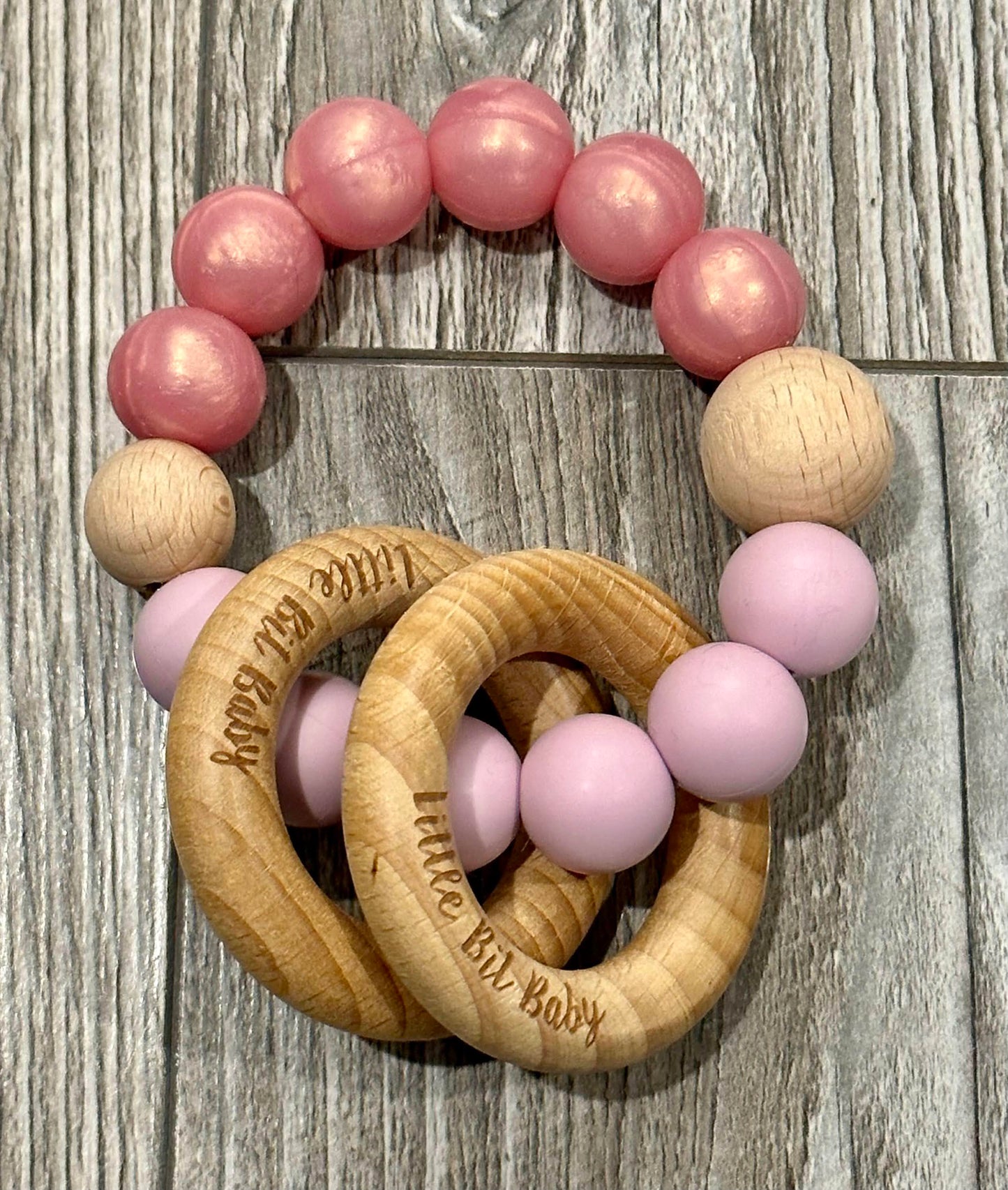 Beech Wood Rattle - Pearl Pink and Light Pink