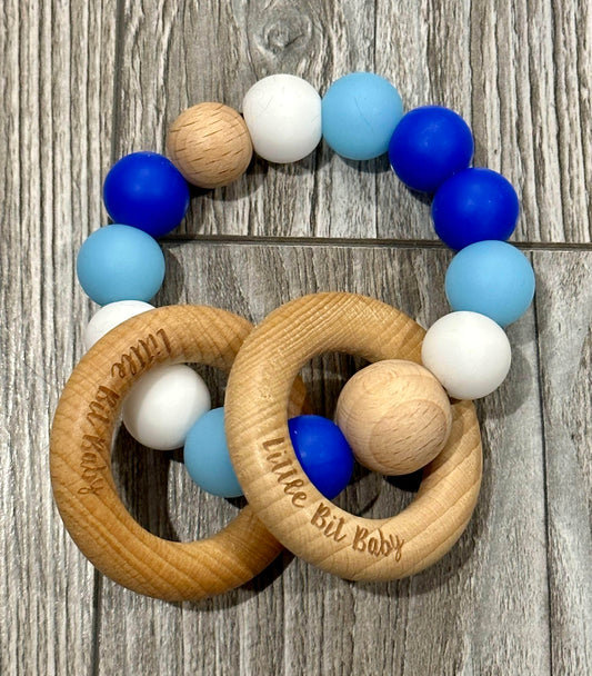 Beech Wood Rattle - Royal Blue, Baby Blue and White