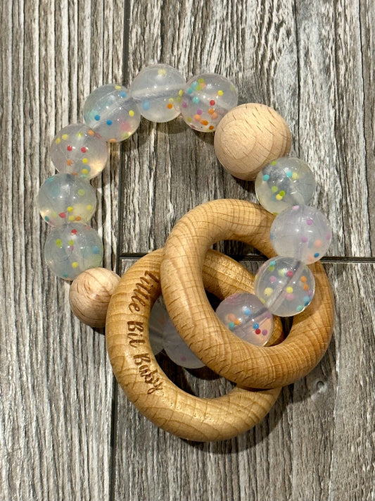 Beech Wood Rattle - Speckled Clear Rainbow Dots