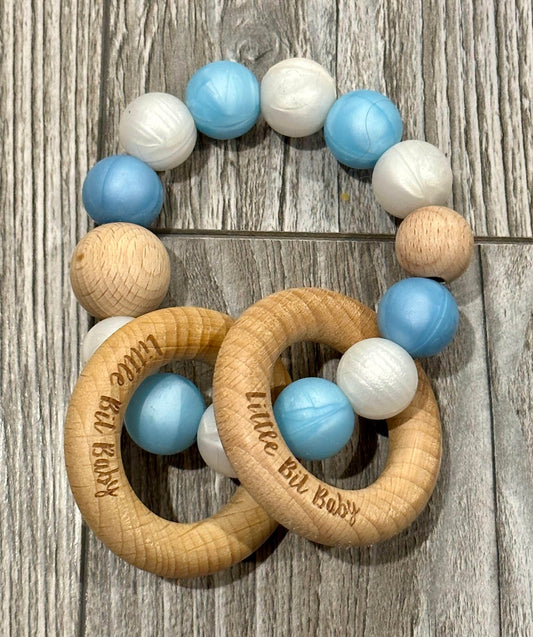 Beech Wood Rattle - Pearl White and Pearl Blue (version 1)