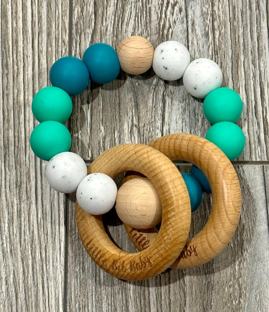 Beech Wood Rattle - Light/Dark Green and Speckled White