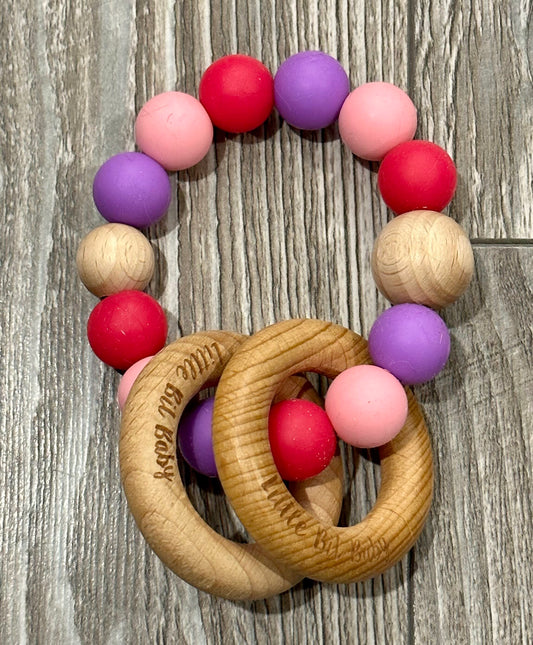 Beech Wood Rattle - Dark/Light Pink and Purple