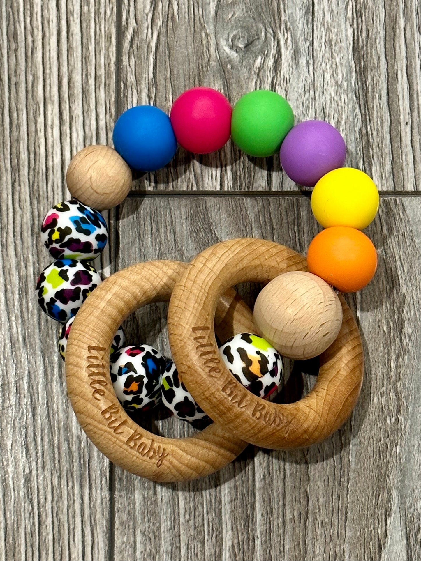 Beech Wood Rattle - Rainbow Cheetah