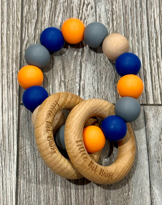 Beech Wood Rattle - Navy, Orange and Grey