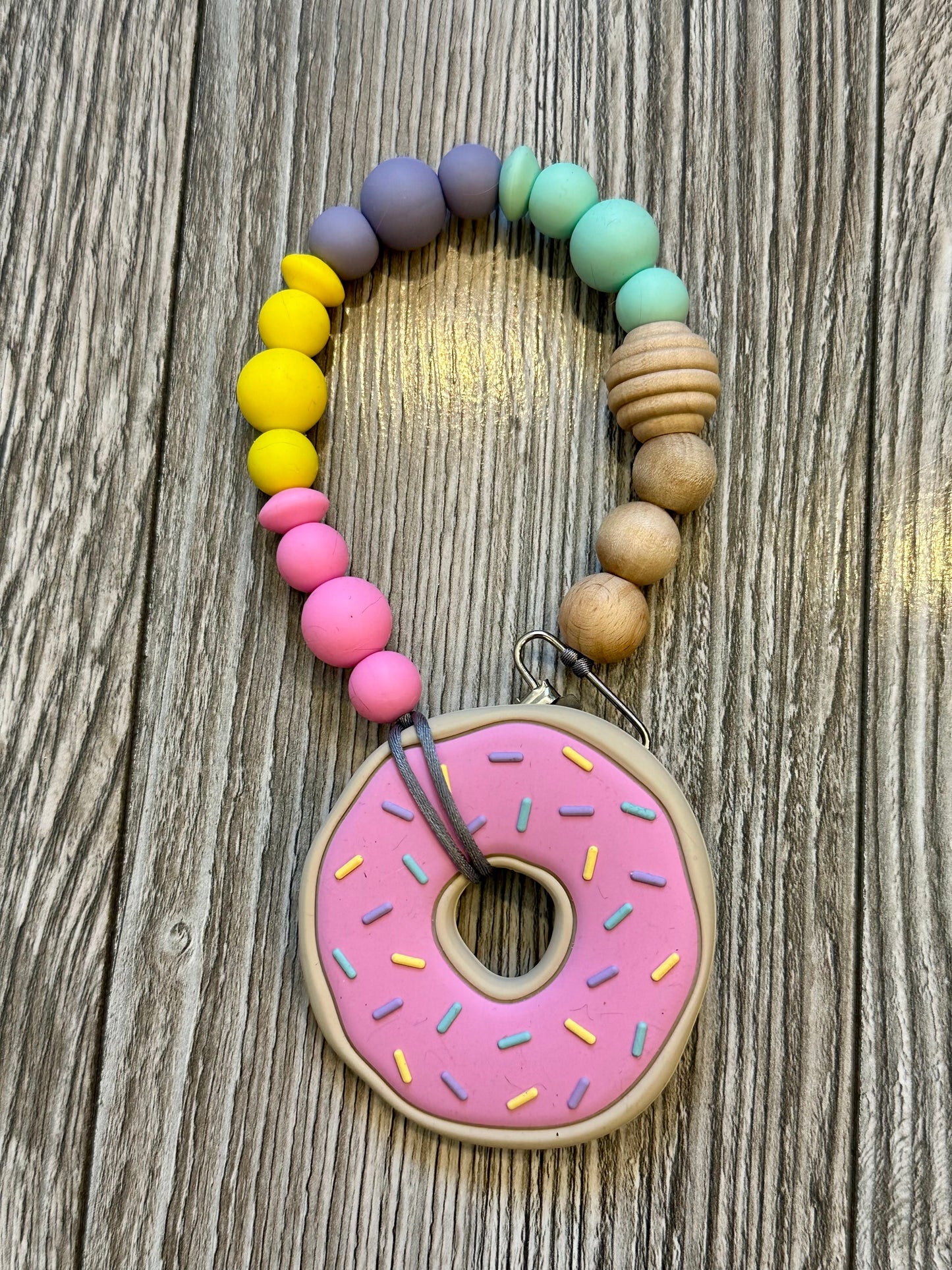 Soother Clip with Pink Donut Teether