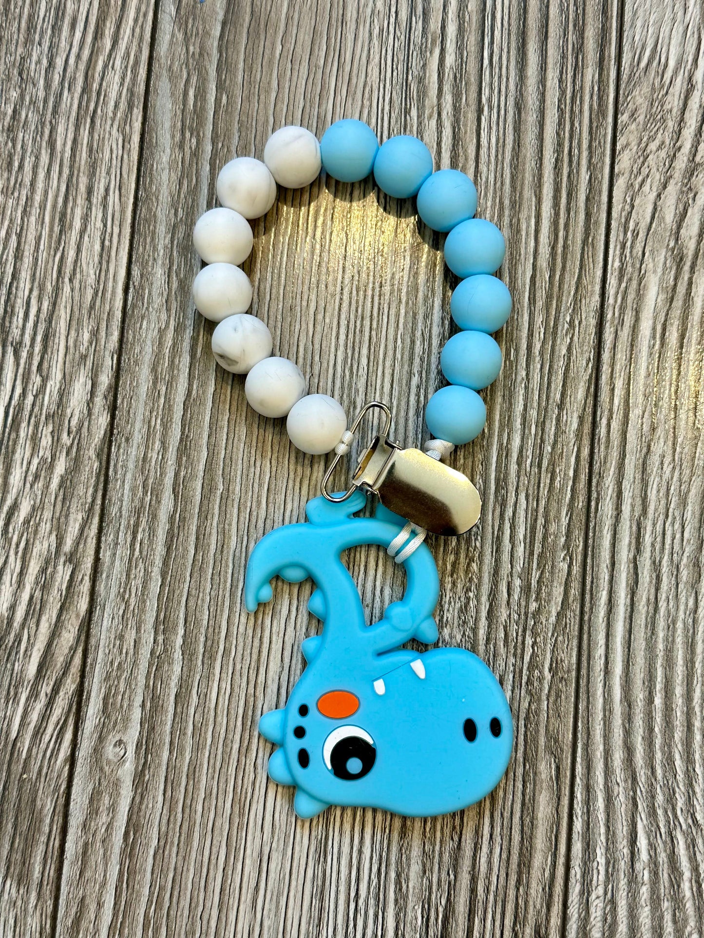 Soother Clip with Blue Dino Teether