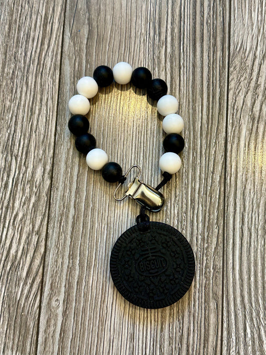 Soother Clip with Black Cookie Teether