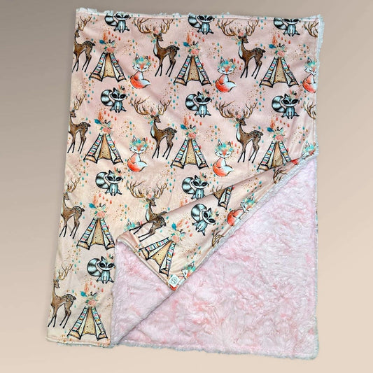 Light Coral Girly Woodland - CRIB SIZE